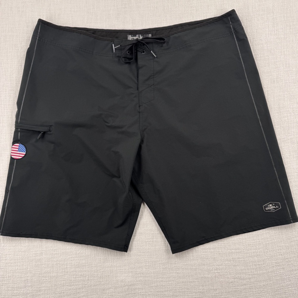 ONeill Hyperfreak GI Jack 3 Mens 44 Black Board Swim Shorts American Flag Patch